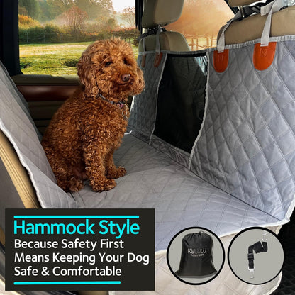Dog Car Seat Cover for Back Seat, 100% Waterproof Dog Car Hammock with Mesh Window, Scratchproof Truck Back Seat Cover for Dogs, Durable Dog Car Seat Covers (Grey, Standard (54" W X 58" L))