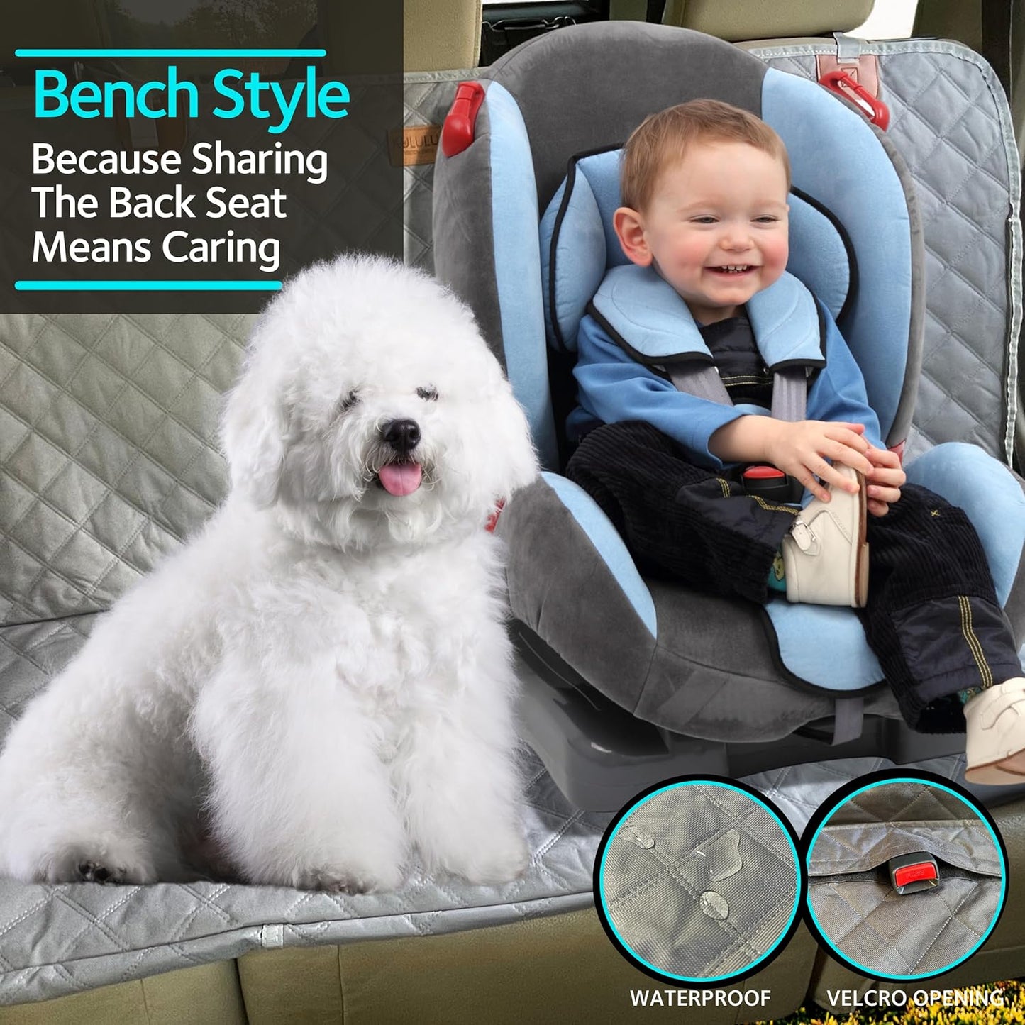 Dog Car Seat Cover for Back Seat, 100% Waterproof Dog Car Hammock with Mesh Window, Scratchproof Truck Back Seat Cover for Dogs, Durable Dog Car Seat Covers (Grey, Standard (54" W X 58" L))