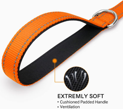 Double-Sided Reflective Dog Leash, 6 FT/5 FT/4 FT, Padded Handle Nylon Heavy Duty Leashes for Medium & Large Dogs Walking, Orange, 5FT