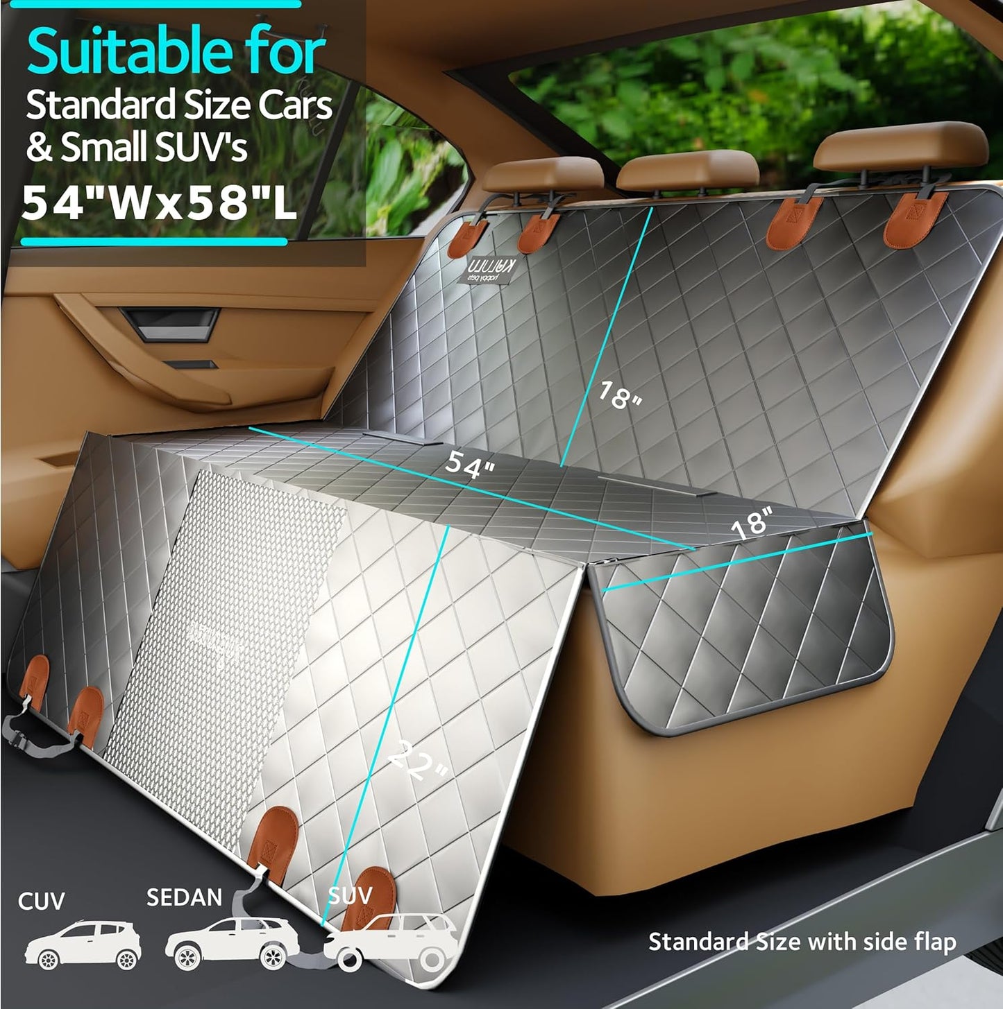 Dog Car Seat Cover for Back Seat, 100% Waterproof Dog Car Hammock with Mesh Window, Scratchproof Truck Back Seat Cover for Dogs, Durable Dog Car Seat Covers (Grey, Standard (54" W X 58" L))
