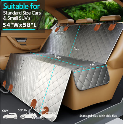 Dog Car Seat Cover for Back Seat, 100% Waterproof Dog Car Hammock with Mesh Window, Scratchproof Truck Back Seat Cover for Dogs, Durable Dog Car Seat Covers (Grey, Standard (54" W X 58" L))