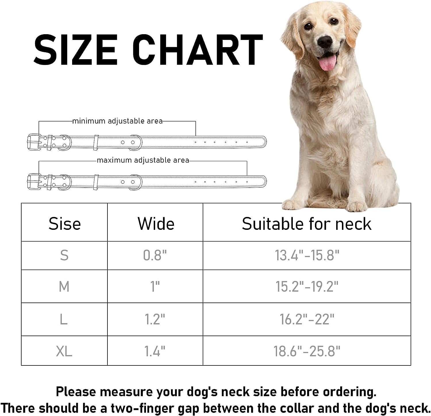 Leather Dog Collar, Genuine Heavy Duty Wide Dog Collar for Small,Medium,Large and Extra Large Dog (S: 0.8" Wide for 13.4"-15.8" Neck, Dual Stitch - Brown)