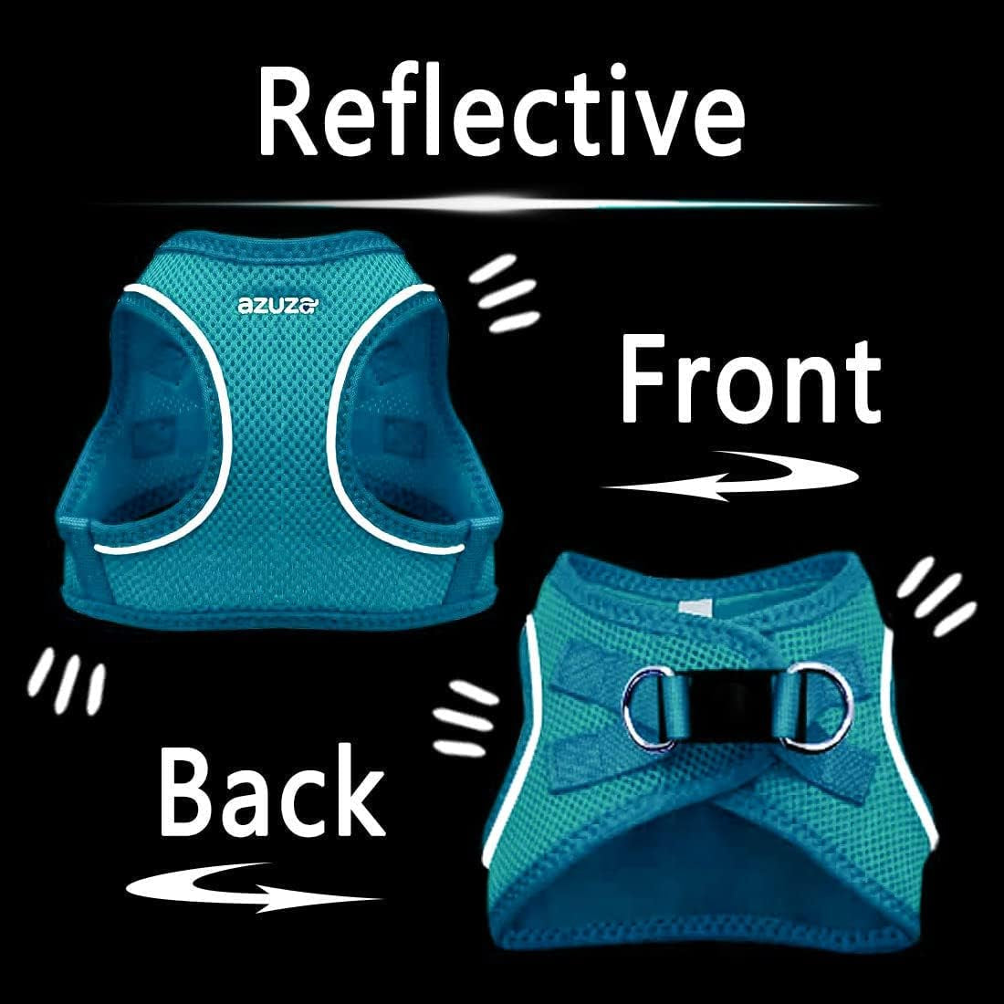 Dog Harness for Small Dogs - Reflective Soft Mesh Small Dog Vest Step-In Harness for Puppies - Teal Blue, XS: 15"-17"