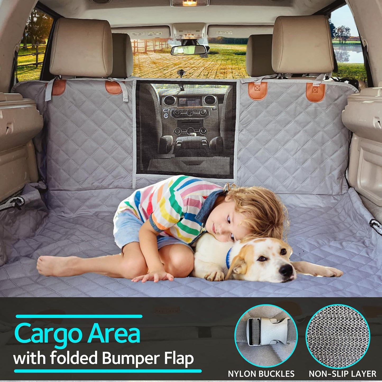 Dog Car Seat Cover for Back Seat, 100% Waterproof Dog Car Hammock with Mesh Window, Scratchproof Truck Back Seat Cover for Dogs, Durable Dog Car Seat Covers (Grey, Standard (54" W X 58" L))