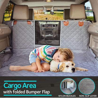 Dog Car Seat Cover for Back Seat, 100% Waterproof Dog Car Hammock with Mesh Window, Scratchproof Truck Back Seat Cover for Dogs, Durable Dog Car Seat Covers (Grey, Standard (54" W X 58" L))