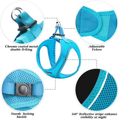 Dog Harness for Small Dogs - Reflective Soft Mesh Small Dog Vest Step-In Harness for Puppies - Teal Blue, XS: 15"-17"